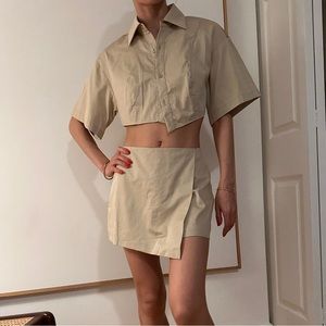 Emory Park Khaki Skort and Buttondown Crop Top Set